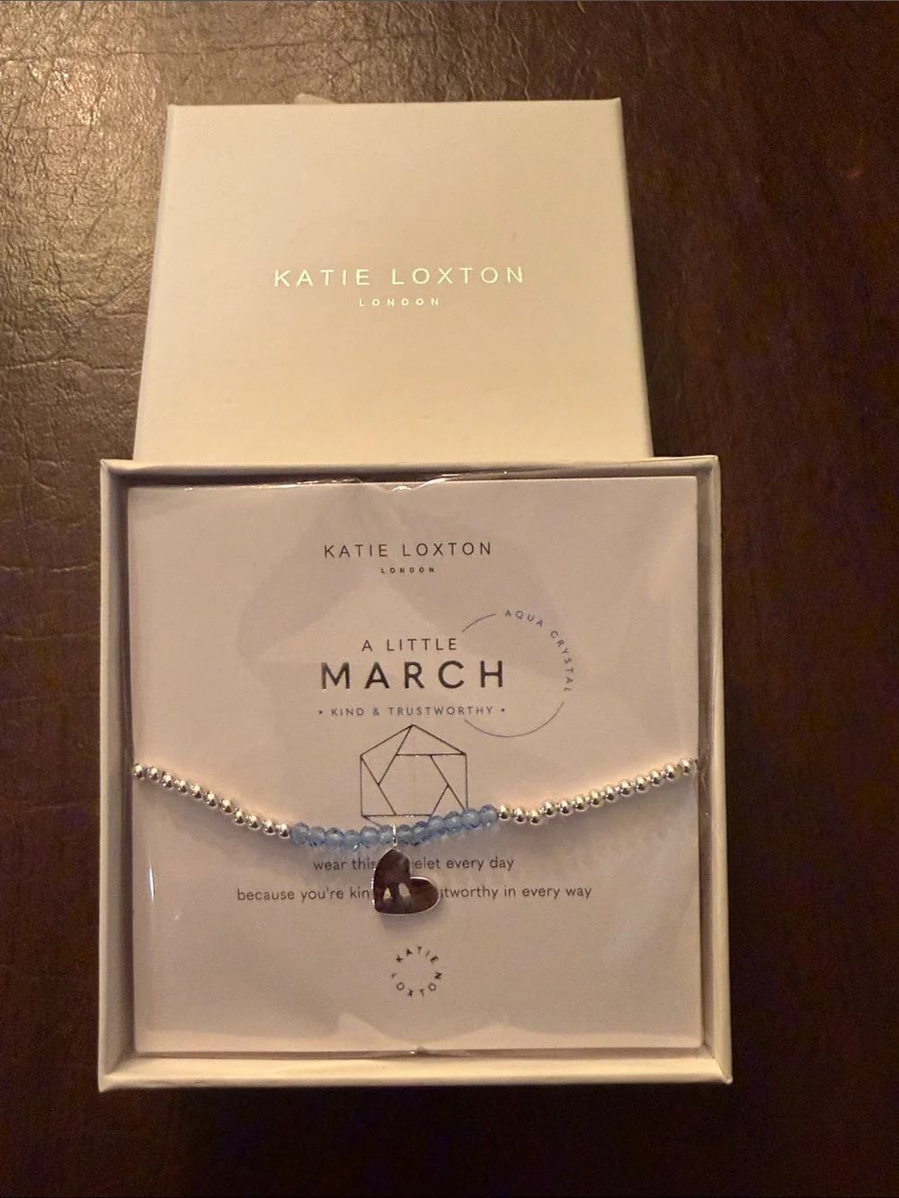 Katie Loxton March Aquamarine Heart Bead Bracelet - Blue